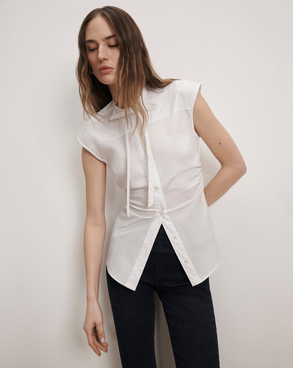 Joon Tie-Neck Button-Down Blouse