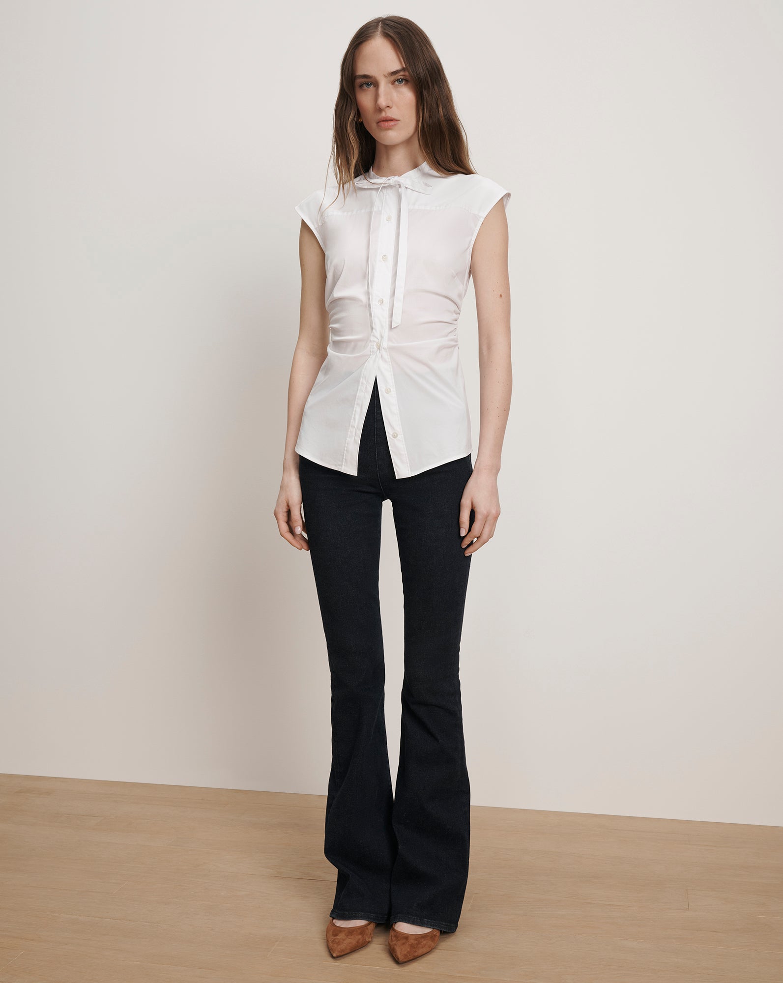 Joon Tie-Neck Button-Down Blouse