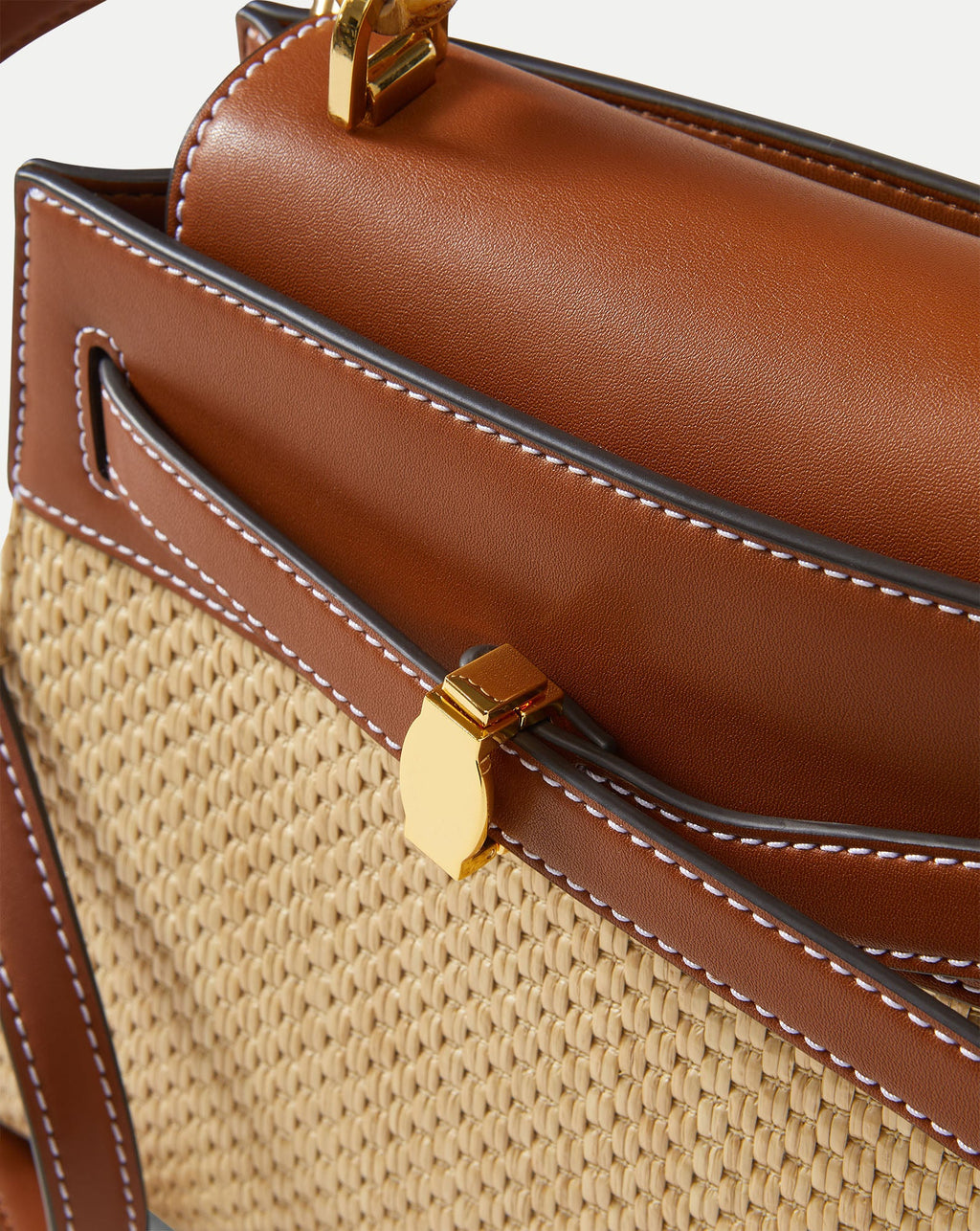 Veronica Beard Raffia Dash Top-Handle Bag