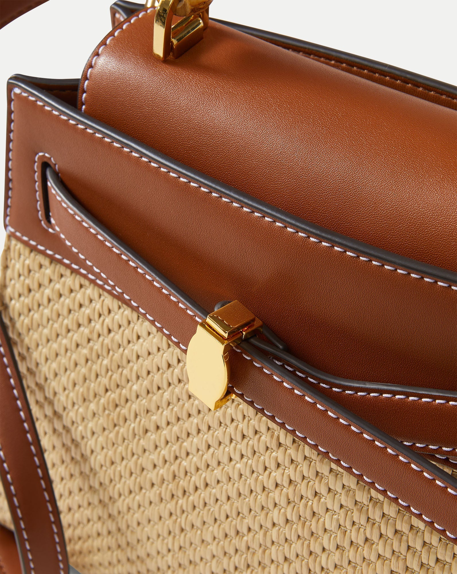 Veronica Beard Raffia Dash Top-Handle Bag