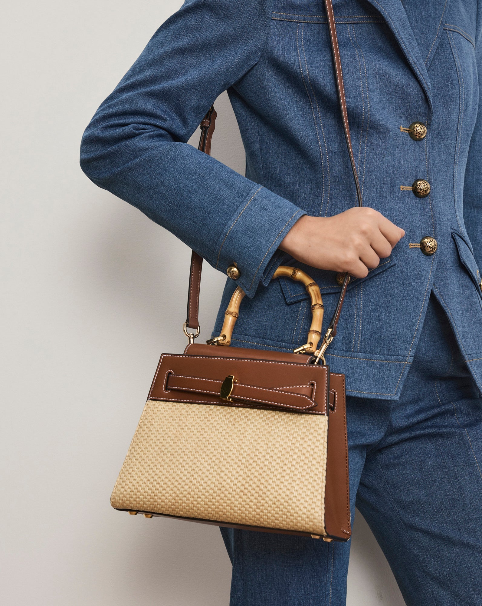 Veronica Beard Raffia Dash Top-Handle Bag